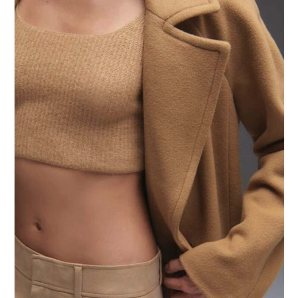 EVERLANE Crop Top Size S Camel Tan Stretch Wool Yak Knit Soft NEW - Picture 10 of 10
